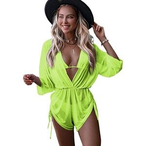 SheIn 3 Piece Halter Bikini Set with Cover Up Romper Sz S